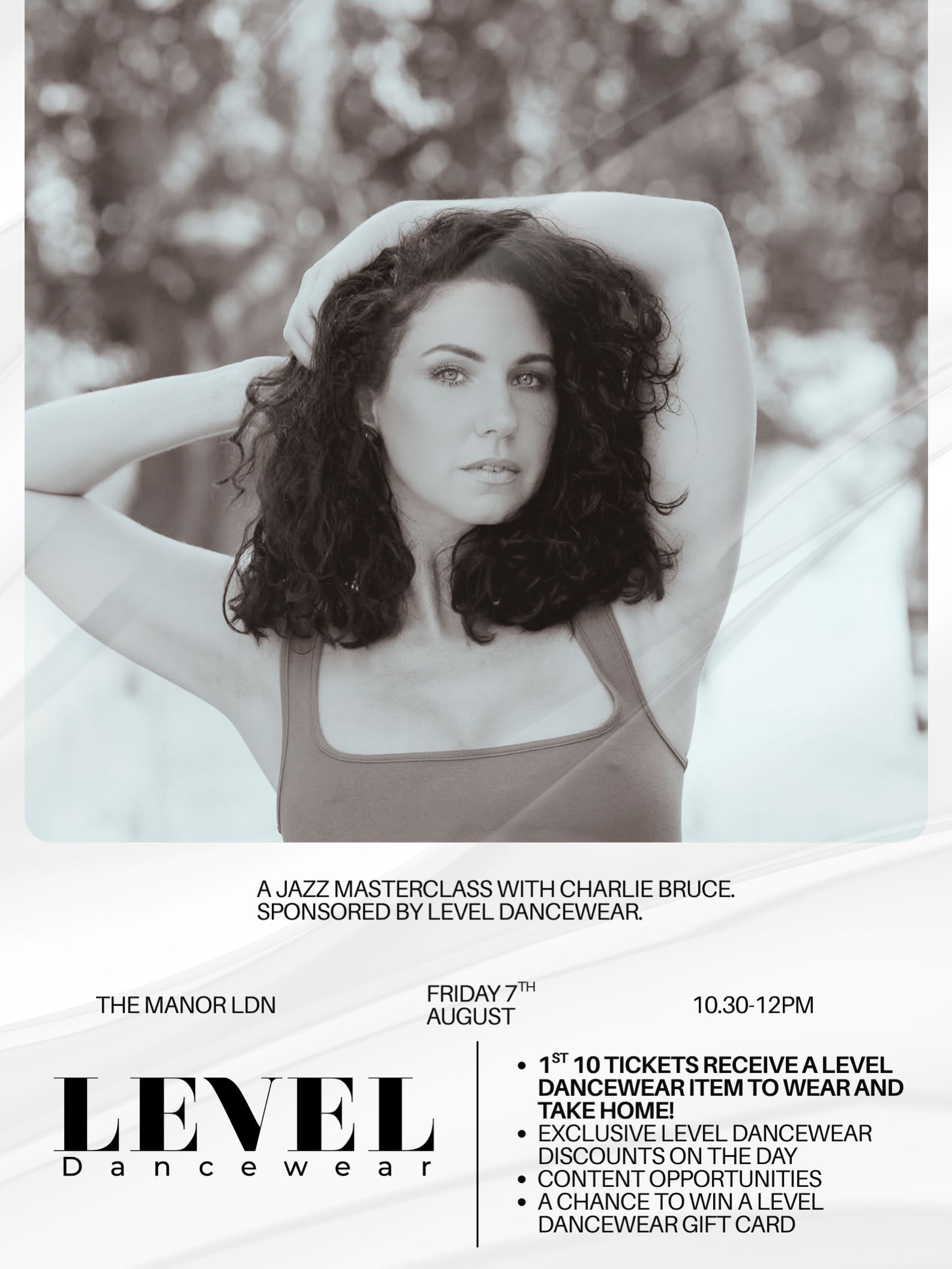 August 7th 2026 Pop-Up// LEVEL DANCEWEAR PRESENTS: JAZZ MASTERCLASS WITH CHARLIE BRUCE